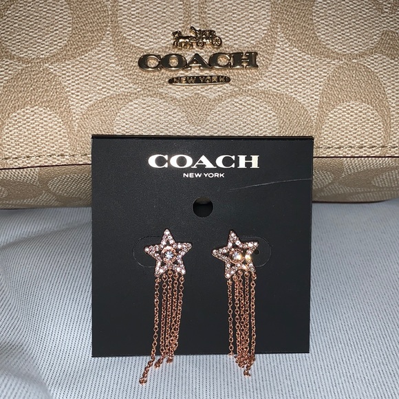 COACH Signature Star Fringe Hypoallergenic Post Earrings With CZ In Rose Gold - Picture 6 of 16